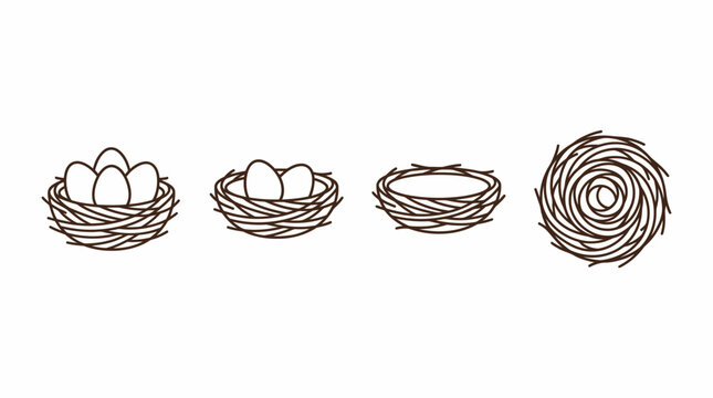 Four bird nests with eggs illustration. Spring Vector Packs. EPS Editable