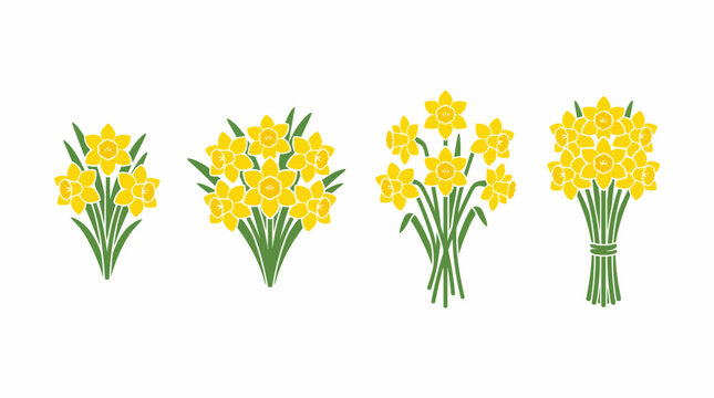 Four bunches of yellow daffodils illustration. Spring Vector Packs. EPS Editable