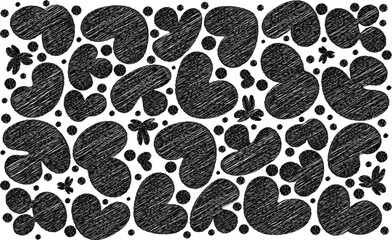 Fototapeta premium Seamless Love Pattern Vector Texture with Heart and Dog Skin Style, Black Coffee Leaf Nature Ornament Design for Wallpaper, Textile Print, Fabric, Backdrop and Decorative Illustration