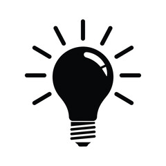 A black light bulb icon with lines radiating from it representing an idea or inspiration