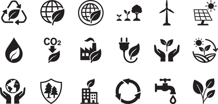 ESG environmental icon set in clean EPS vector style for sustainability, ecology, green energy and business reports.
