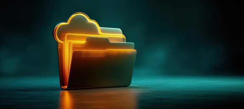 Emergency folder opens with cloud vault releasing glowing data tiles