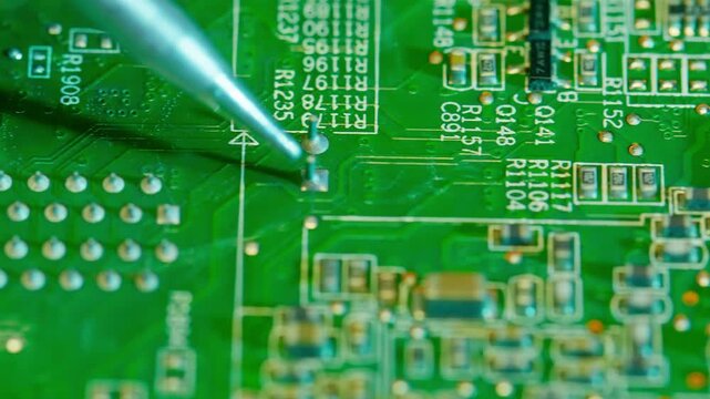 Closeup of a green circuit board