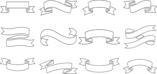Outline Ribbon Banner Decorative Silhouette Vector Set