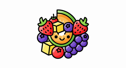 Naklejka premium Cartoon Fruit Medley - A Cheerful and Colorful Illustration.