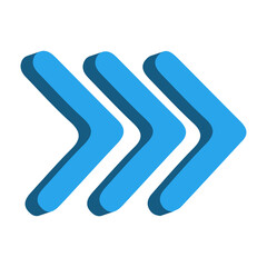 Obraz premium 3D Triple Forward Arrow Speed Icon Blue transparent background