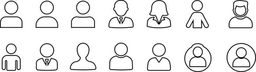 Outline User Profile Avatar Icons Silhouette Vector Set