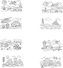 Set of Six Vintage Mountain Landscape Illustrations, Minimalist Alpine Adventure Nature Backgrounds