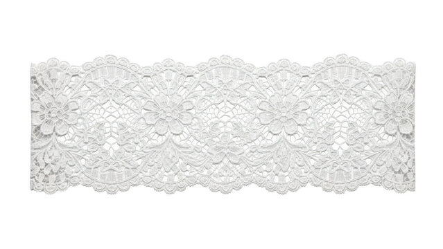 Delicate white lace trim isolated on transparent background