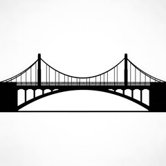 Fototapeta premium Suspension bridge silhouette against white.