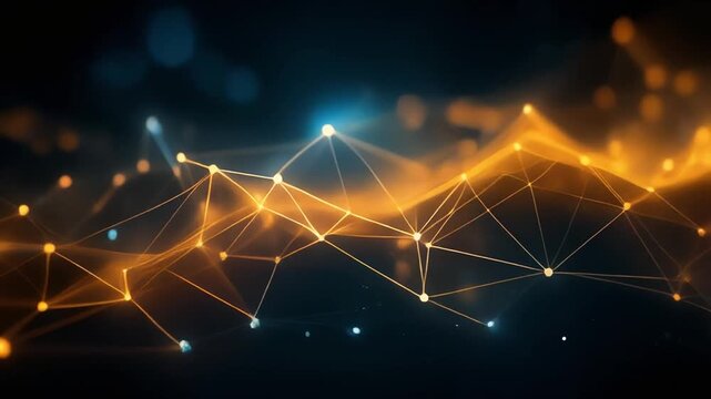 Abstract glowing network connections on dark background with bokeh effect