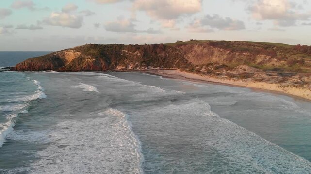 Snelling Beach at sunset in Kangaroo Island, Australia from drone