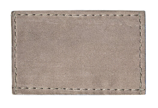Blank suede patch with exposed stitching, transparent background
