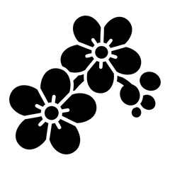 Forget-me-not flower glyph icon vector illustration. Black silhouette of blooming floral branch with five petals and buds. Simple botanical symbol for nature and spring.