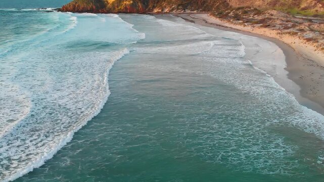 Snelling Beach at sunset in Kangaroo Island, Australia from drone