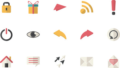 Collection of various icons representing communication and security symbols on a clean background viewed from a straightforward perspective