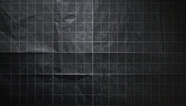 Dark, wrinkled paper surface with a precise white grid overlay.