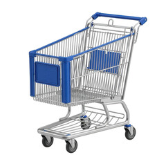 Modern shopping cart with blue trim and wheels