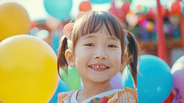 A cheerful child enjoying a balloon festival.