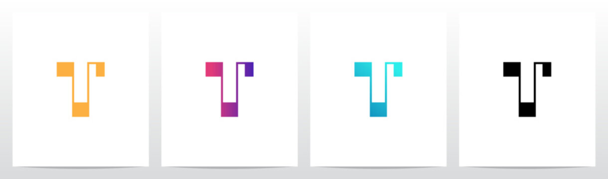 Rectangular Shape Connected by Lines Letter Initial Logo Design T