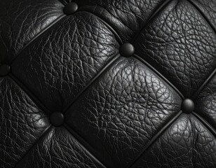 Obraz premium Close-up of luxurious black tufted leather upholstery texture with diamond stitching.