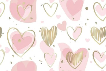 Soft pink heart patterns with gold outlines for romance, valentines, and celebration