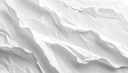 Abstract close-up texture of intensely crumpled white paper creating dramatic shadows and light.