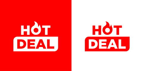 Hot Deal Sale Banner with Fire Icon on Red and White Background