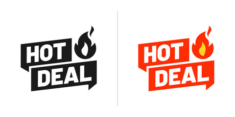 Hot Deal Sale Badge with Fire Icon Isolated on White Background