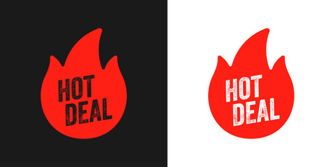 Hot Deal Fire Badge with Grunge Typography