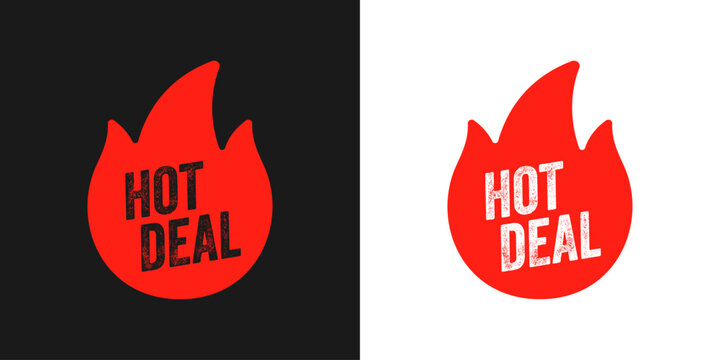 Hot Deal Fire Badge with Grunge Typography