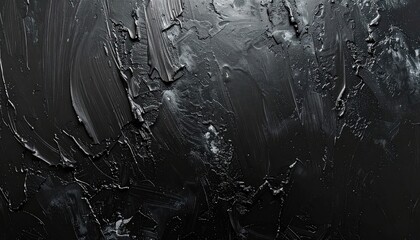 Abstract dark background texture featuring thick, visible strokes of black impasto paint.