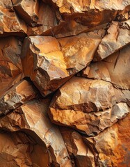 A close-up abstract texture of fractured, angular, earth-toned rock formations.