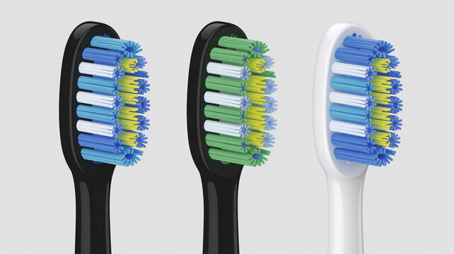 Three toothbrush heads displayed