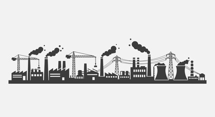 Obraz premium This image depicts an industrial skyline with factories emitting smoke, representing heavy manufacturing.