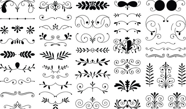 Collection of various black and white floral and leaf designs