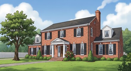 Obraz premium Large brick house with green lawn.