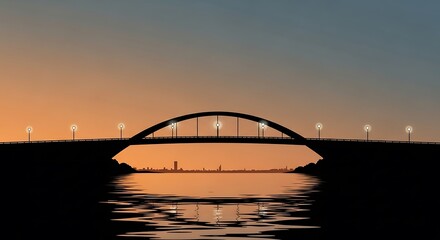 Obraz premium Silhouette of bridge over water at sunset.