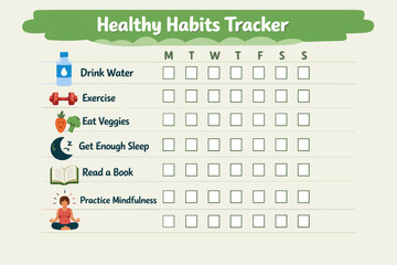 Healthy habits tracker chart with daily goals for wellness