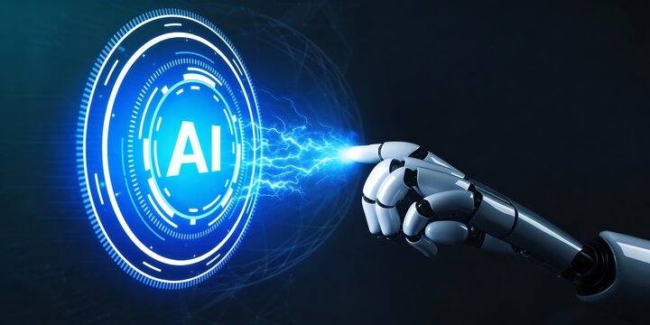 Futuristic robot artificial intelligence revolutionary AI technology development and machine learning concept. Global robotic bionic science research
