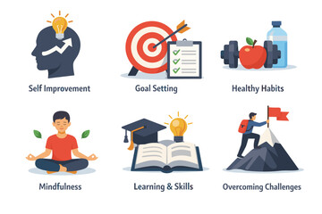 Self improvement and personal growth concepts: goal setting, healthy habits, mindfulness