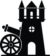 Cannon tower silhouette in medieval style for historic architecture and defense theme Vector illustration