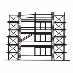 Vector illustration of a construction site with steel structures, cranes, and industrial buildings under a blue sky