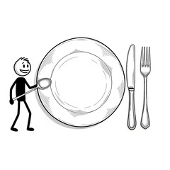 Simple Line Drawing of Plate and Utensils.