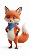Obraz premium Cartoon Fox Wearing Bandana Stands Cheerfully