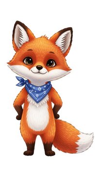 Cartoon Fox Wearing Bandana Stands Cheerfully

