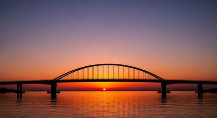 Obraz premium Sunset over bridge on calm water.
