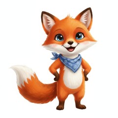 Fototapeta premium Cute Fox Cartoon Character Poses Cheerfully with Bandana