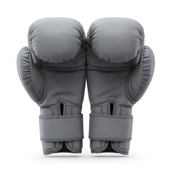 Close Up of Gray Leather Boxing Gloves Pair Pressed Together Isolated on White Background for Sports Strength Training and Combat Fitness Marketing