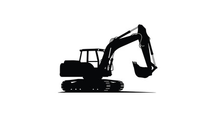 A stark black silhouette of a heavy construction excavator showcasing its powerful arm and bucket silhouette high quality professional detailed modern © FAM
